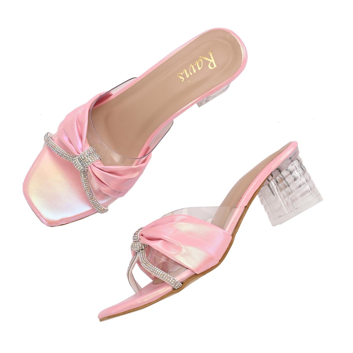 Ravis Bow Design Transparent Heels – Stylish Party Wear Slip-Ons for Women