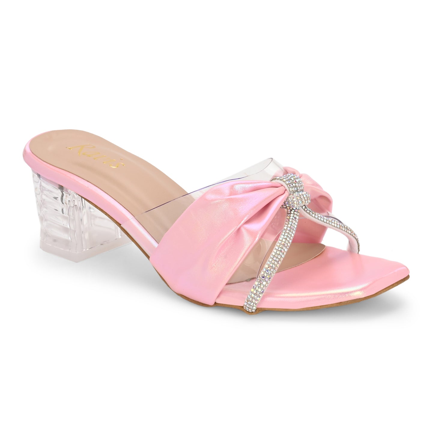 Ravis Bow Design Transparent Heels – Stylish Party Wear Slip-Ons for Women