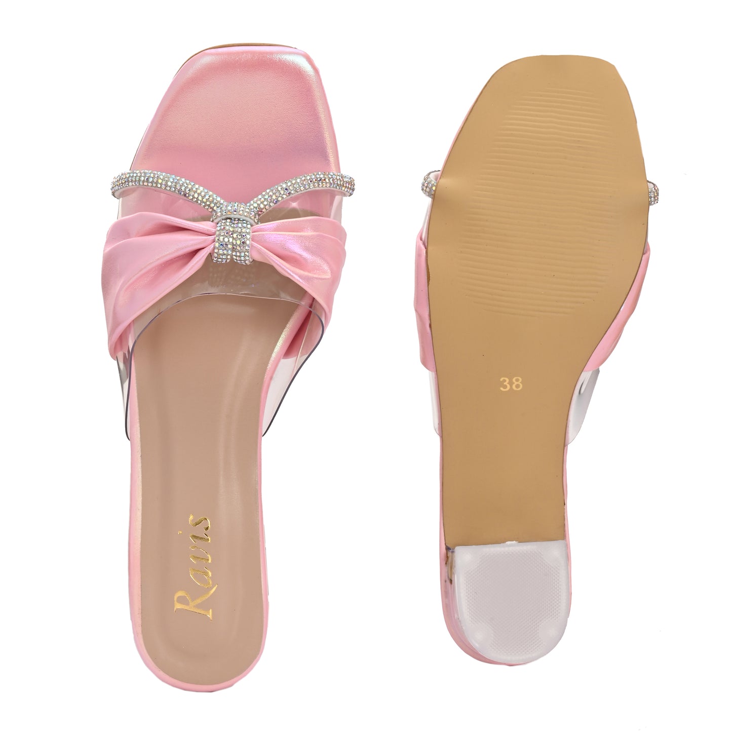 Ravis Bow Design Transparent Heels – Stylish Party Wear Slip-Ons for Women