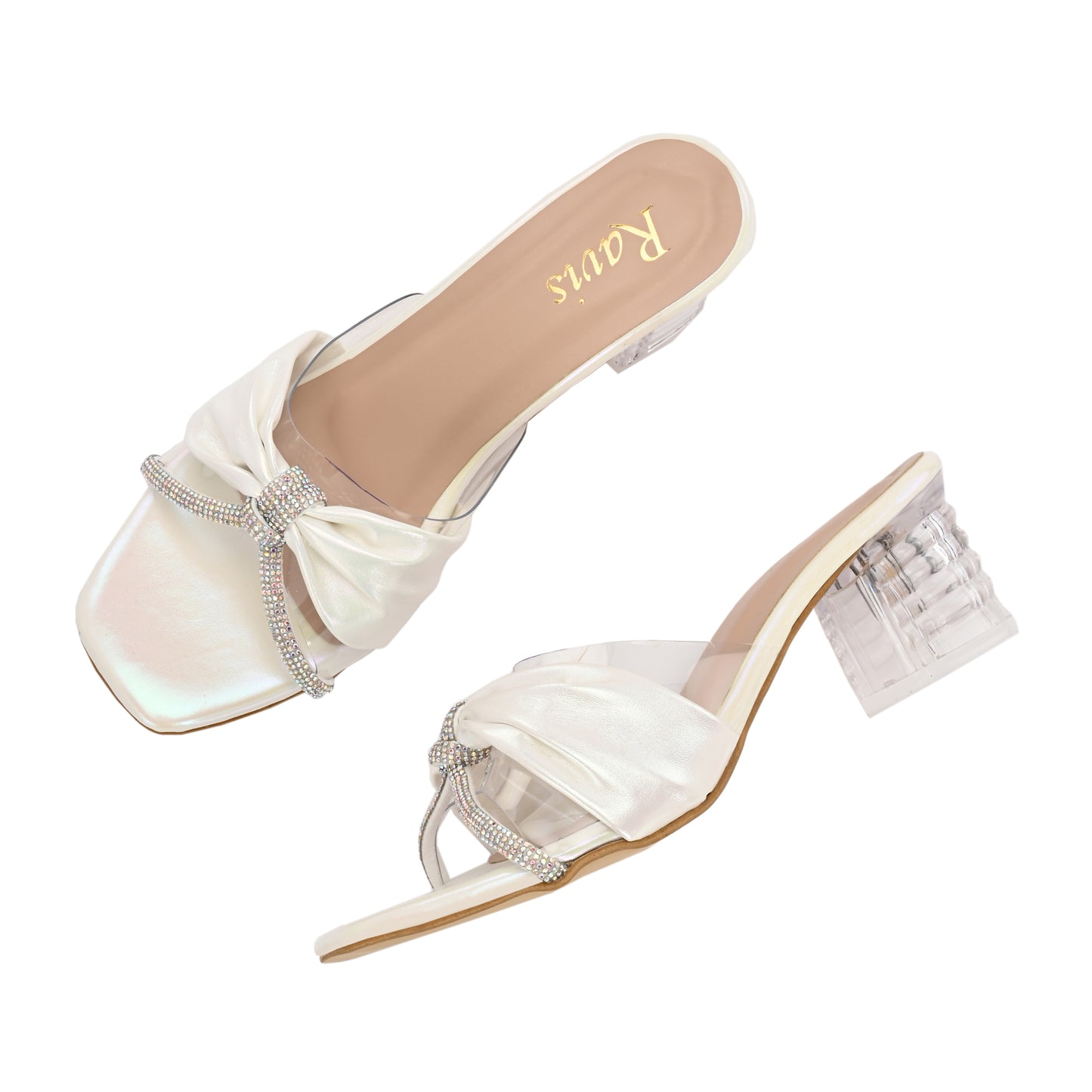 Ravis Bow Design Transparent Heels – Stylish Party Wear Slip-Ons for Women