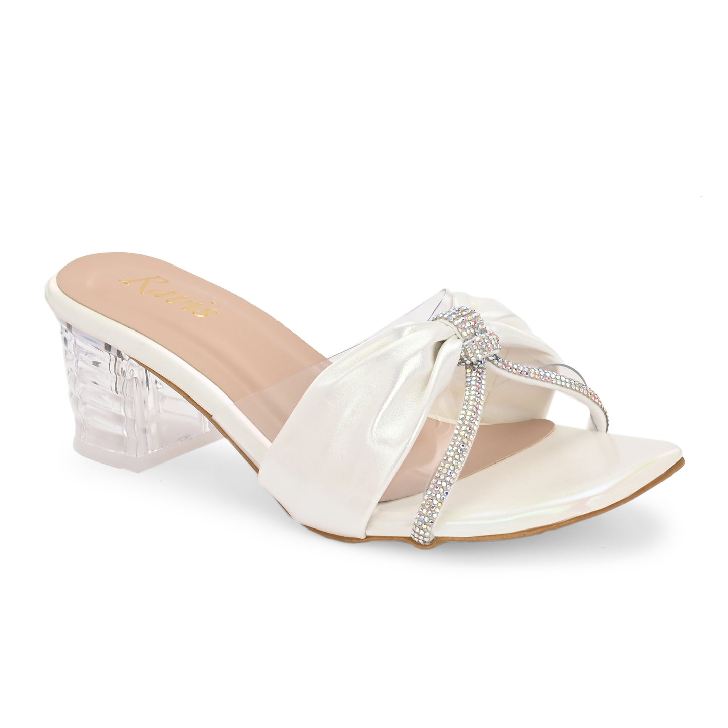Ravis Bow Design Transparent Heels – Stylish Party Wear Slip-Ons for Women