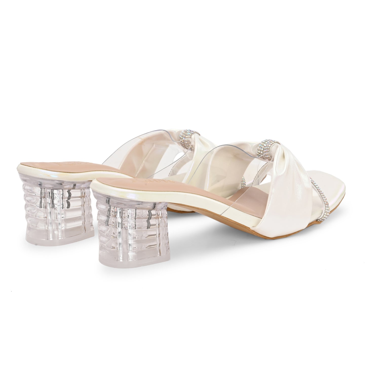 Ravis Bow Design Transparent Heels – Stylish Party Wear Slip-Ons for Women