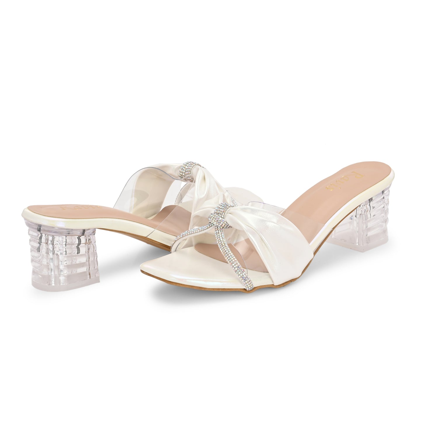 Ravis Bow Design Transparent Heels – Stylish Party Wear Slip-Ons for Women