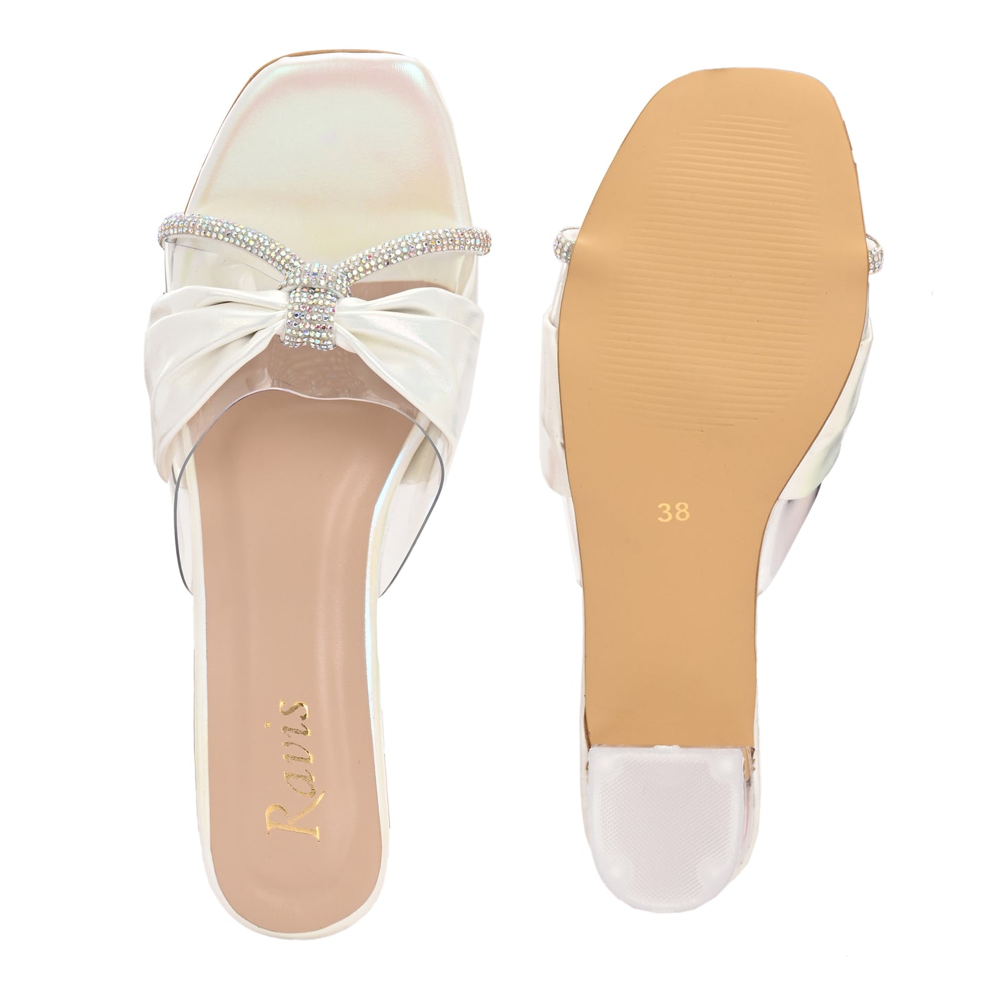 Ravis Bow Design Transparent Heels – Stylish Party Wear Slip-Ons for Women