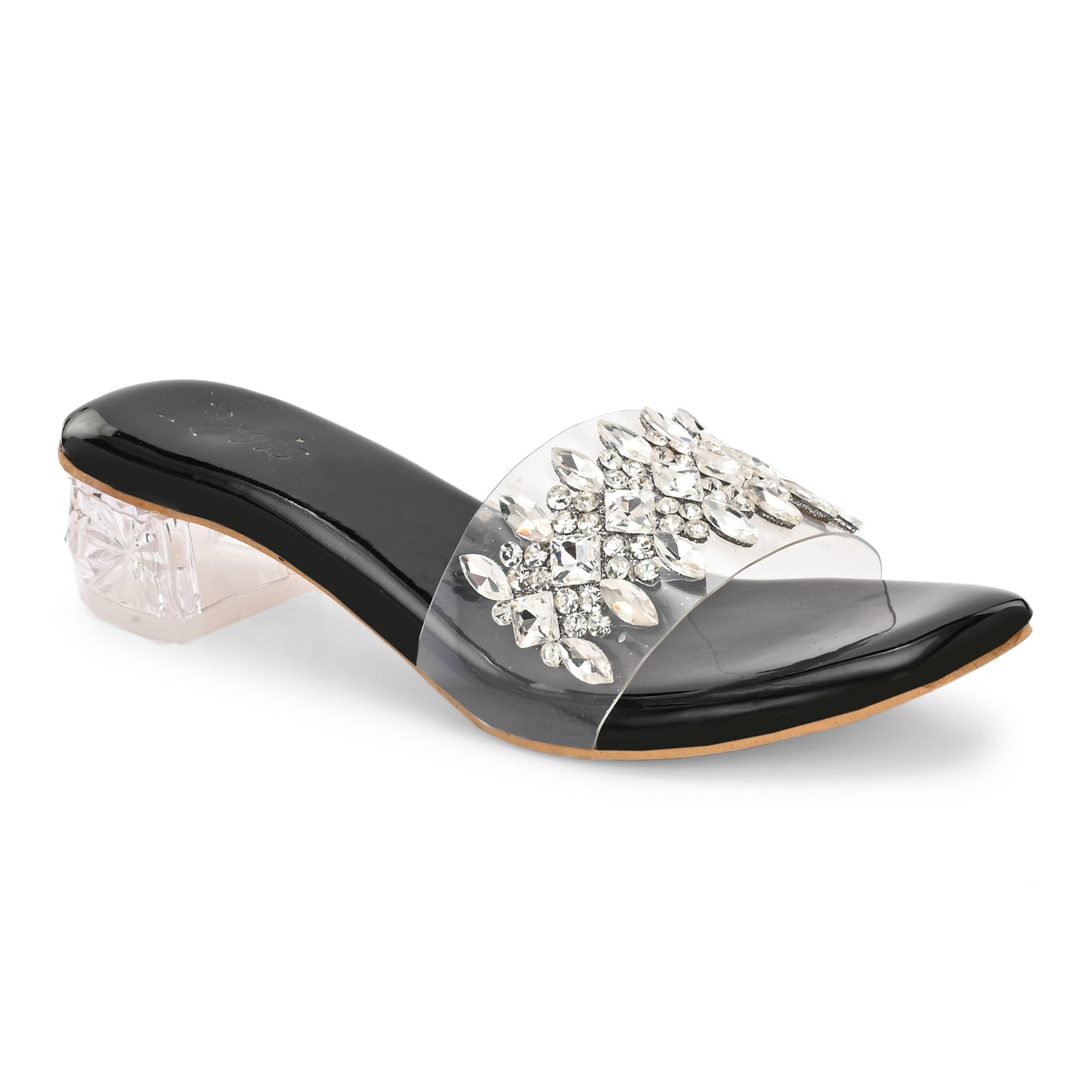 Ravis Crystal Transparent Block Heels – Stylish Slip-On Sandals for Women
