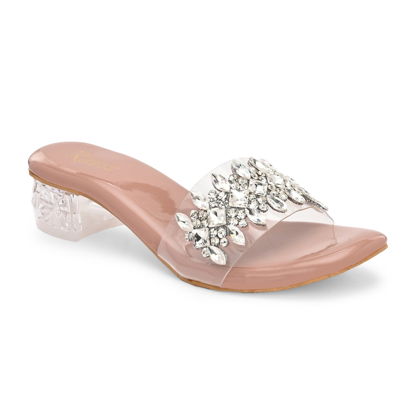 Ravis Crystal Transparent Block Heels – Stylish Slip-On Sandals for Women