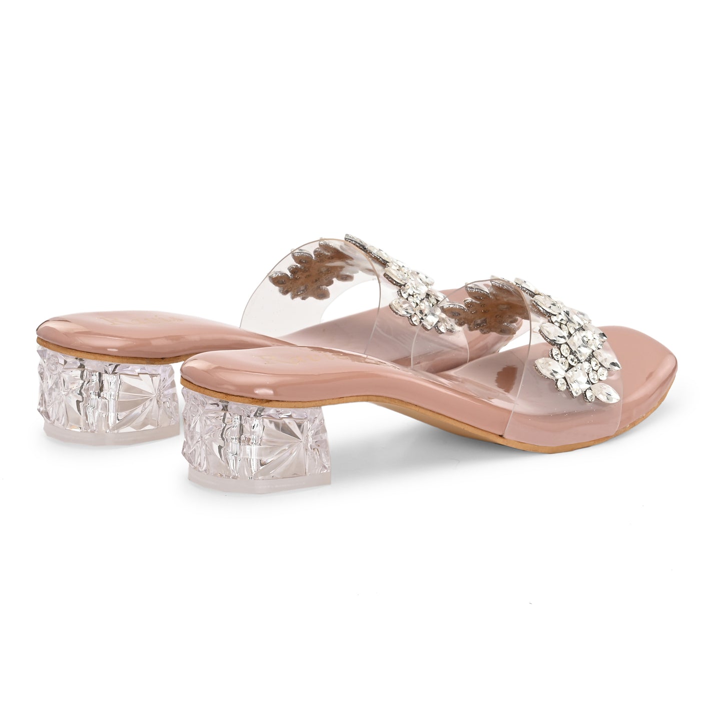 Ravis Crystal Transparent Block Heels – Stylish Slip-On Sandals for Women