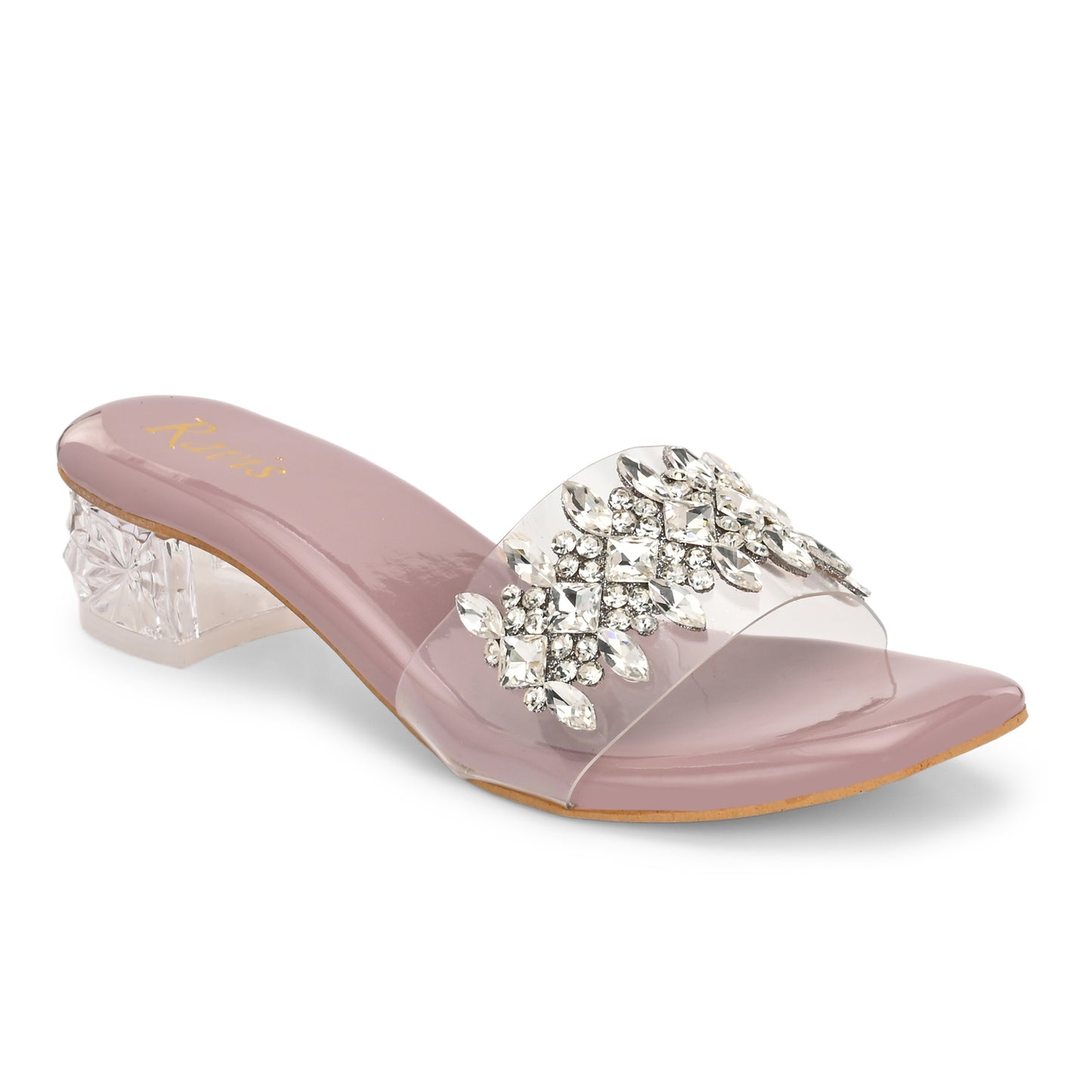 Ravis Crystal Transparent Block Heels – Stylish Slip-On Sandals for Women