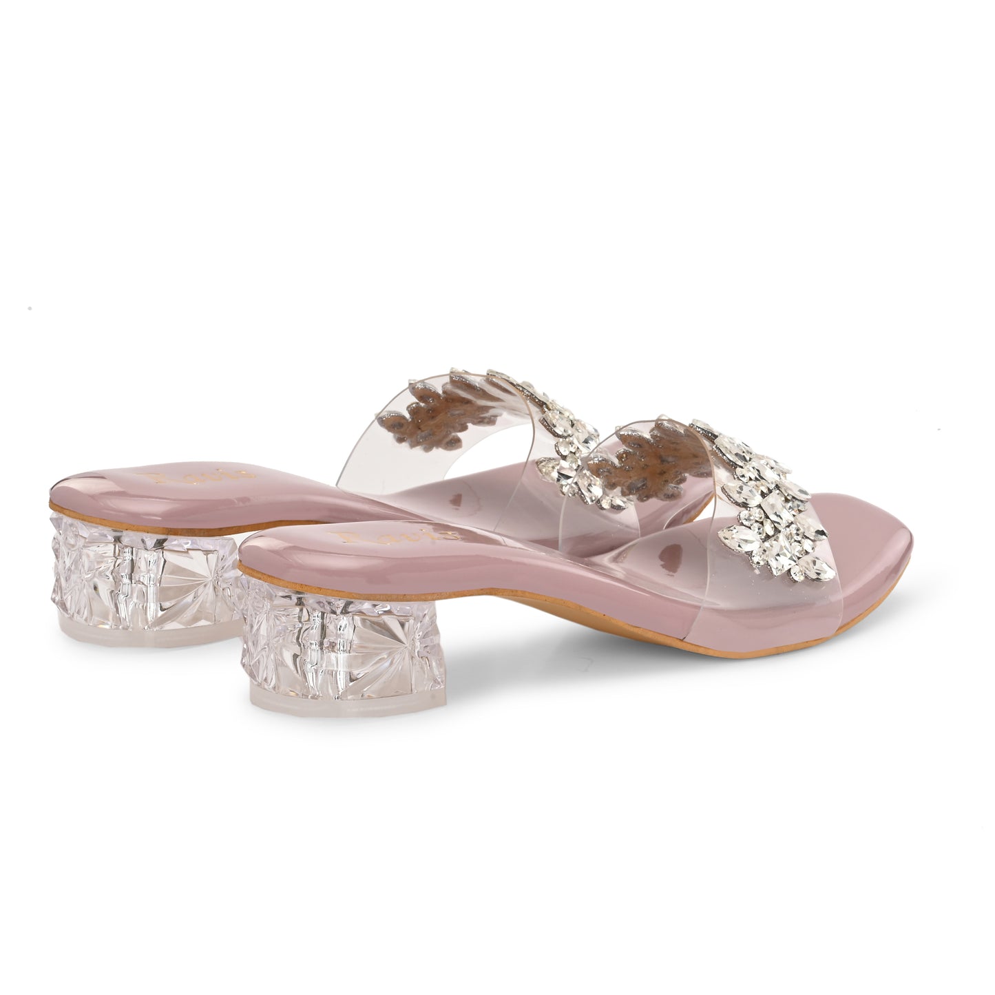 Ravis Crystal Transparent Block Heels – Stylish Slip-On Sandals for Women