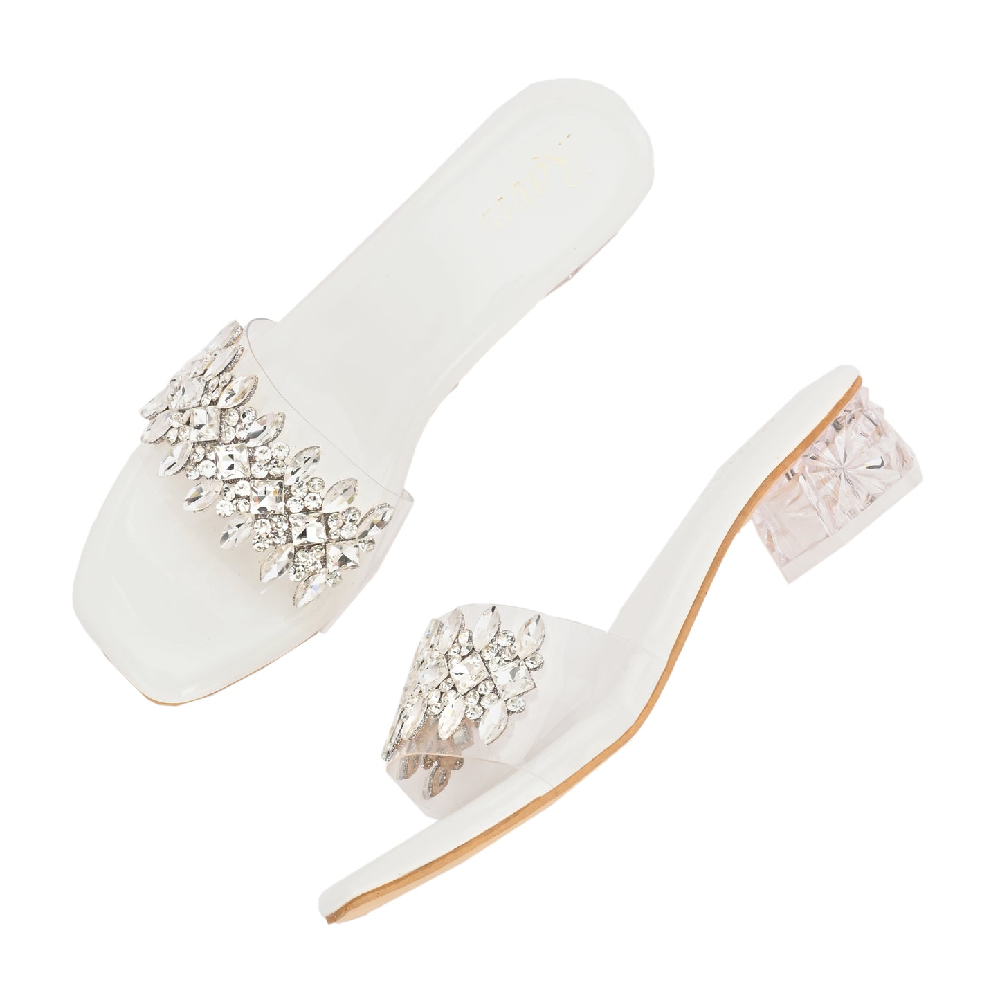 Ravis Crystal Transparent Block Heels – Stylish Slip-On Sandals for Women