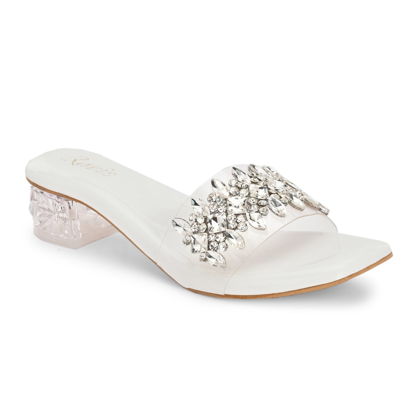 Ravis Crystal Transparent Block Heels – Stylish Slip-On Sandals for Women