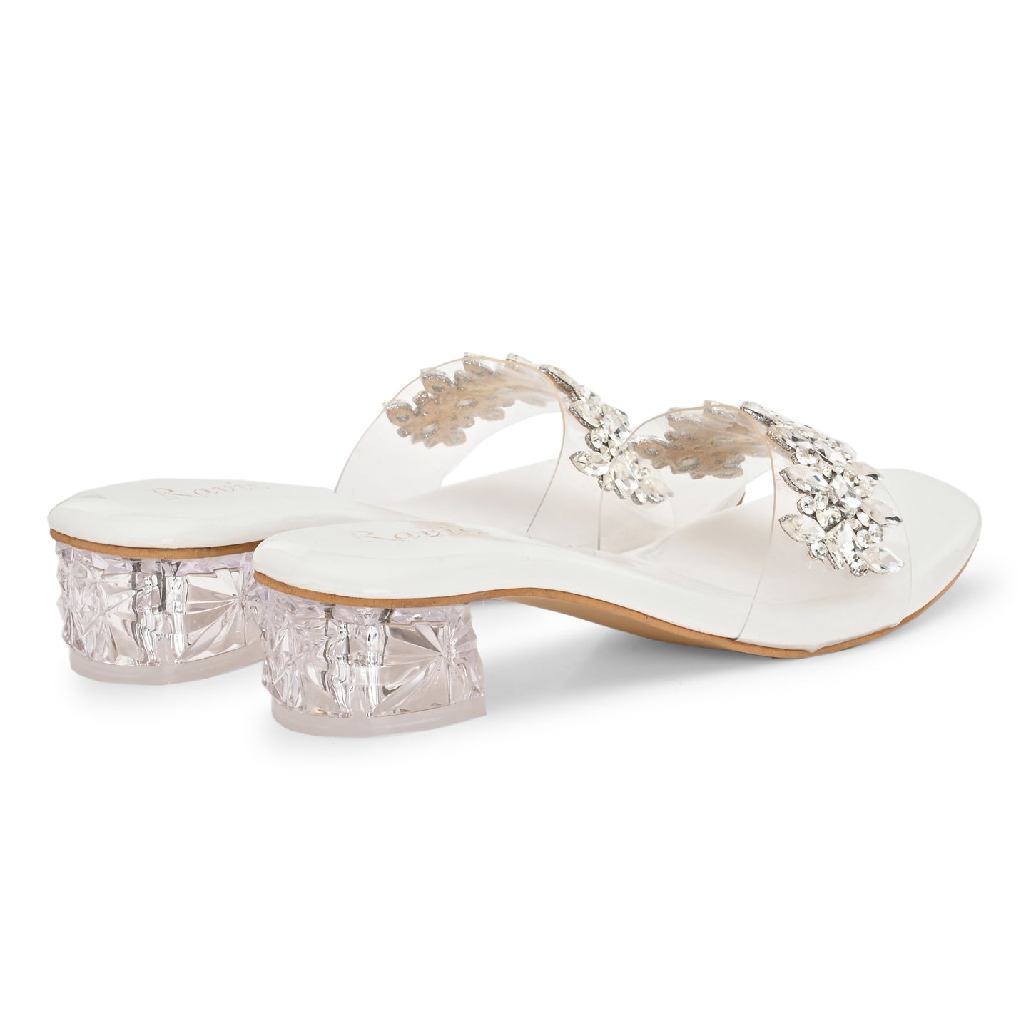 Ravis Crystal Transparent Block Heels – Stylish Slip-On Sandals for Women