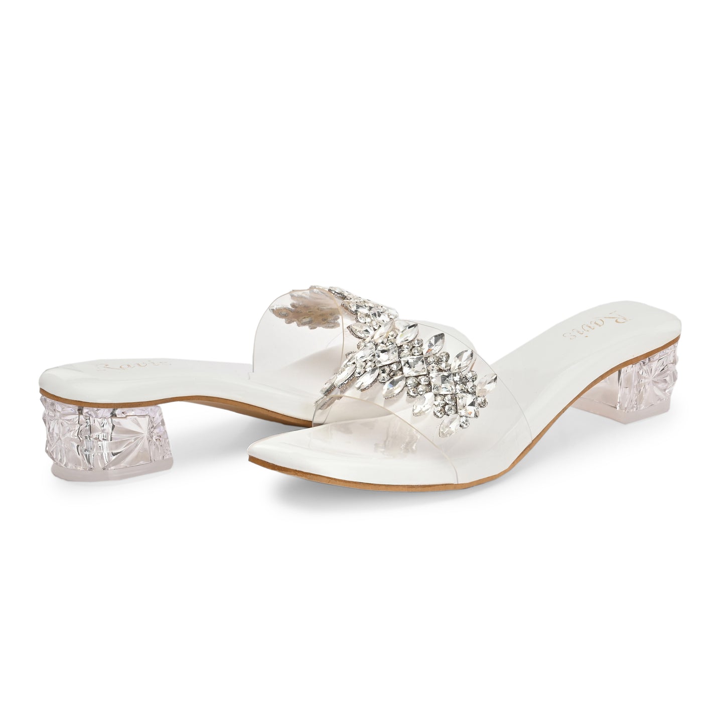 Ravis Crystal Transparent Block Heels – Stylish Slip-On Sandals for Women