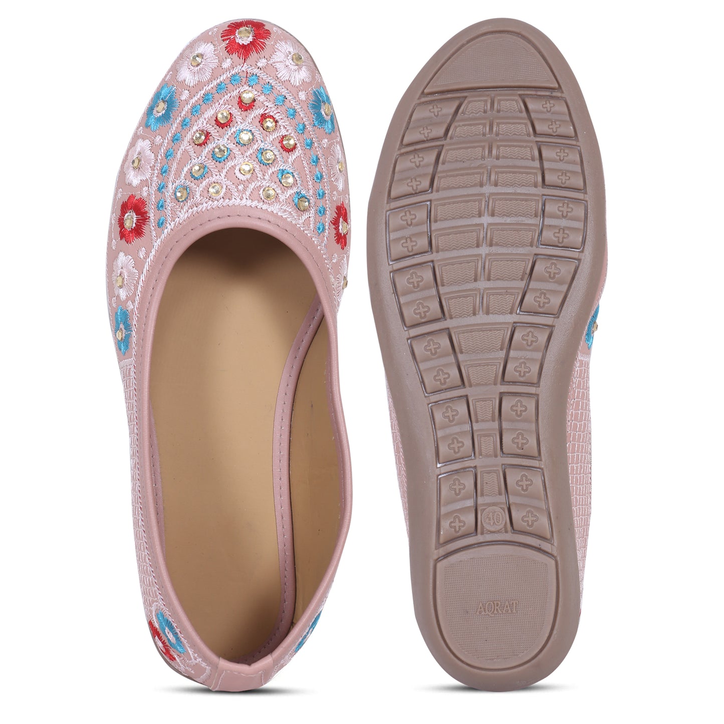 Ravis Embroidered Ethnic Flat Jutti – Traditional Floral Design for Women
