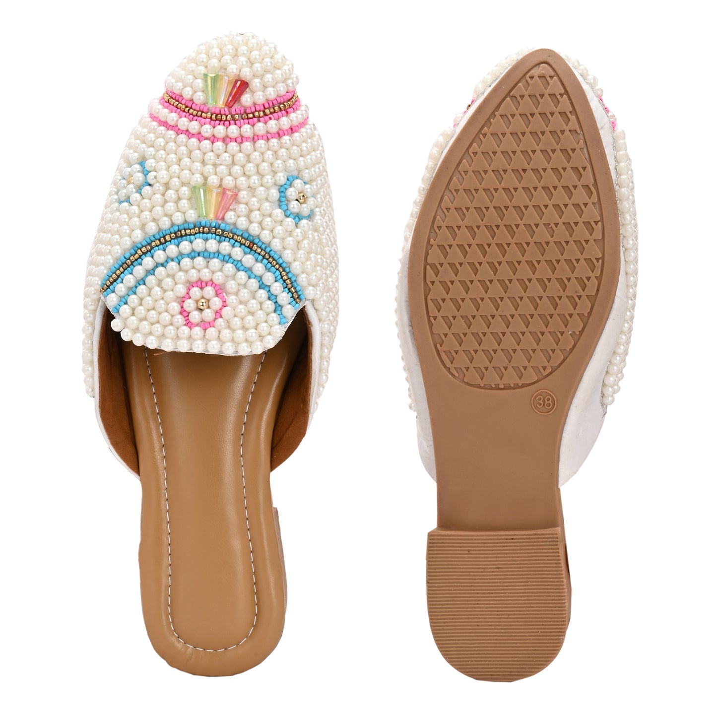 Ravis Pearl Embellished Mule Jutti – Handcrafted Ethnic Back Open Flats