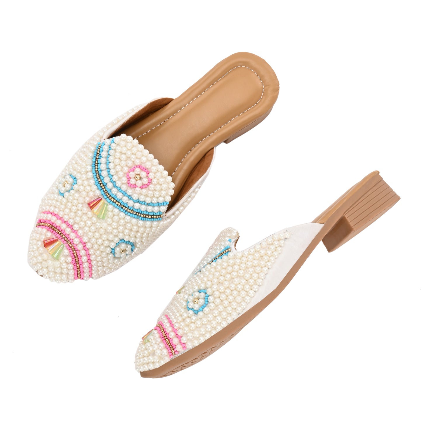 Ravis Pearl Embellished Mule Jutti – Handcrafted Ethnic Back Open Flats