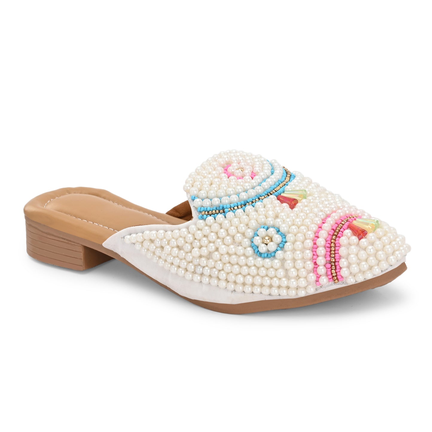 Ravis Pearl Embellished Mule Jutti – Handcrafted Ethnic Back Open Flats