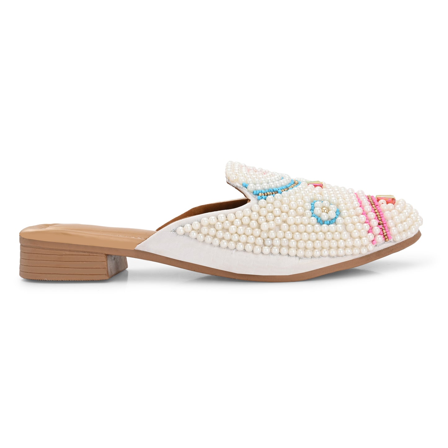 Ravis Pearl Embellished Mule Jutti – Handcrafted Ethnic Back Open Flats