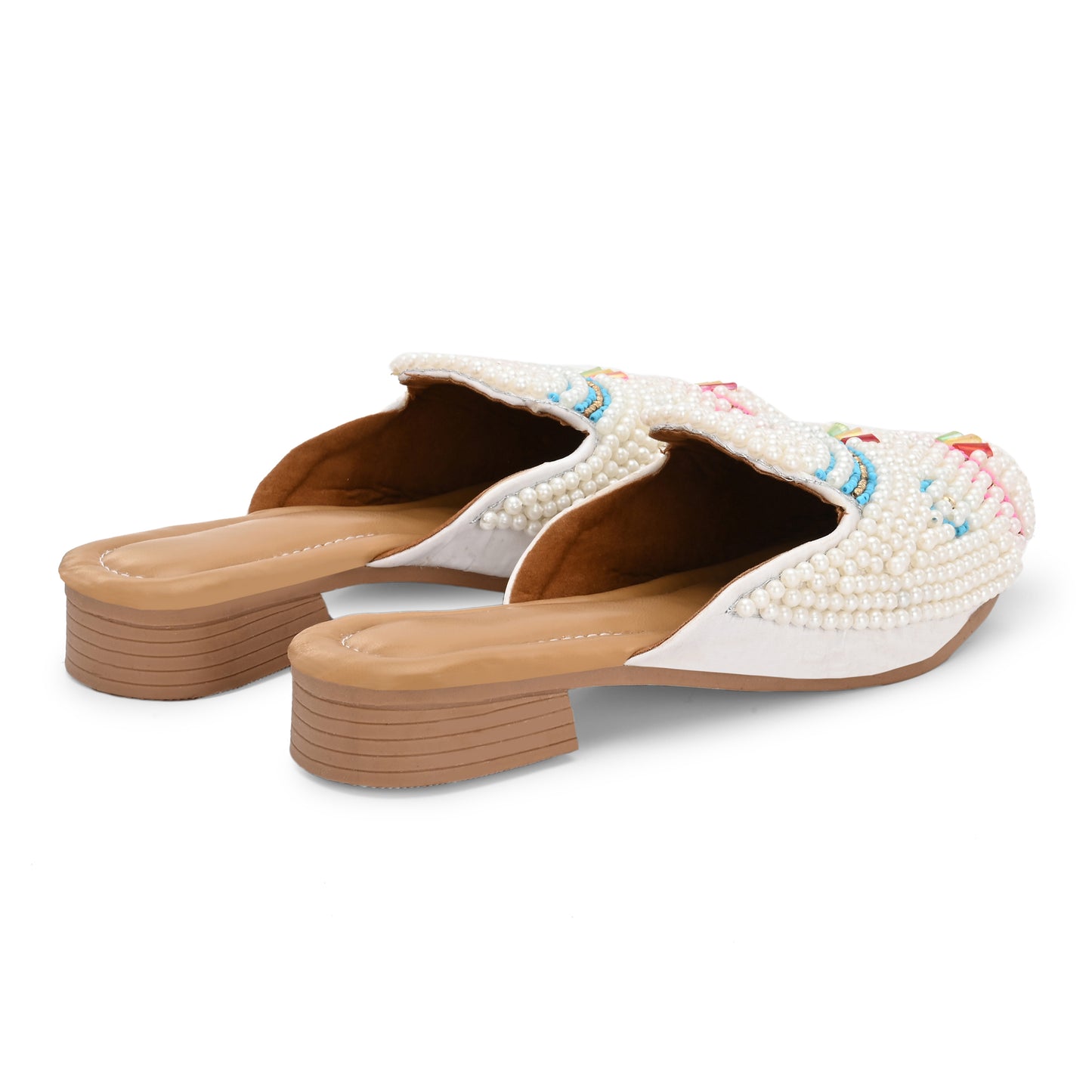 Ravis Pearl Embellished Mule Jutti – Handcrafted Ethnic Back Open Flats