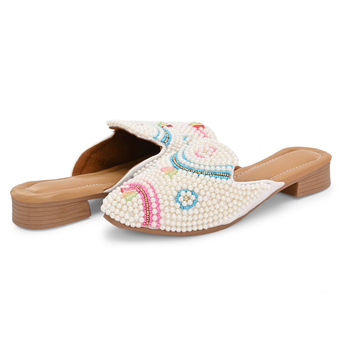 Ravis Pearl Embellished Mule Jutti – Handcrafted Ethnic Back Open Flats