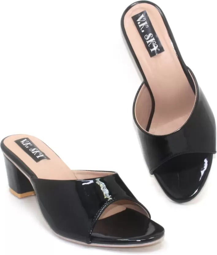 RAVIS Glossy Block Heel Slippers for Women – Open Toe Comfort