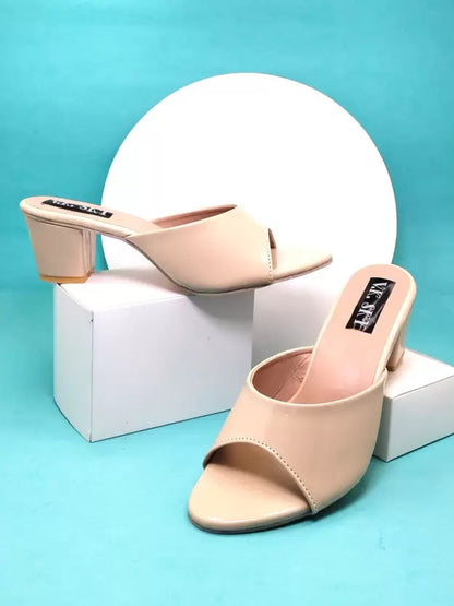 RAVIS Glossy Block Heel Slippers for Women – Open Toe Comfort