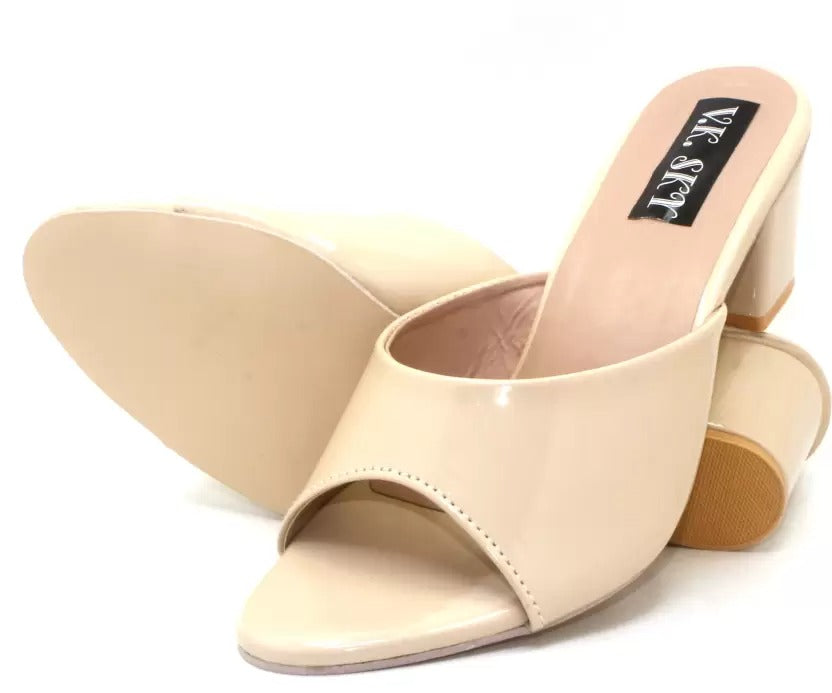 RAVIS Glossy Block Heel Slippers for Women – Open Toe Comfort