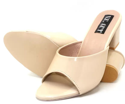 RAVIS Glossy Block Heel Slippers for Women – Open Toe Comfort