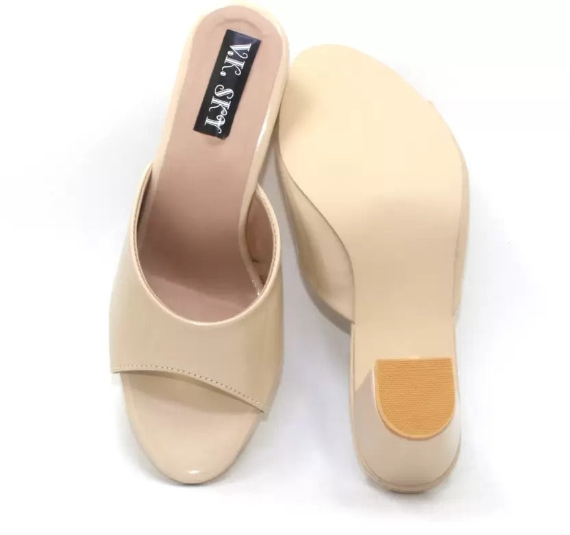 RAVIS Glossy Block Heel Slippers for Women – Open Toe Comfort