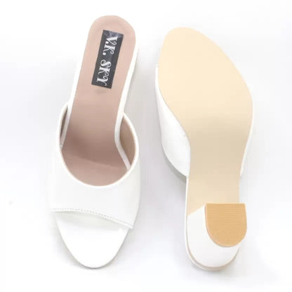 RAVIS Glossy Block Heel Slippers for Women – Open Toe Comfort