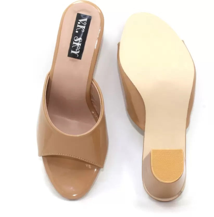 RAVIS Glossy Block Heel Slippers for Women – Open Toe Comfort