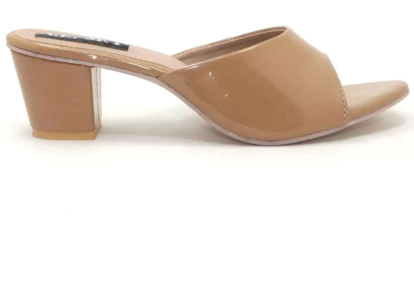 RAVIS Glossy Block Heel Slippers for Women – Open Toe Comfort