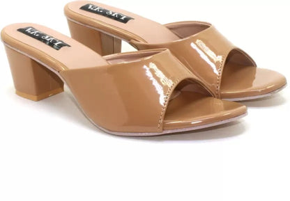 RAVIS Glossy Block Heel Slippers for Women – Open Toe Comfort
