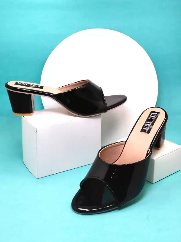 RAVIS Glossy Block Heel Slippers for Women – Open Toe Comfort