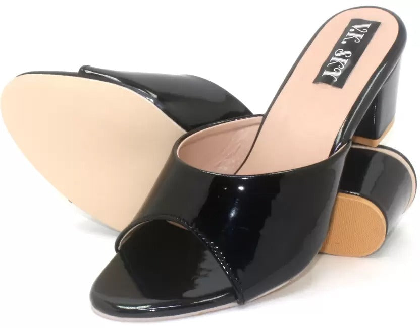 RAVIS Glossy Block Heel Slippers for Women – Open Toe Comfort