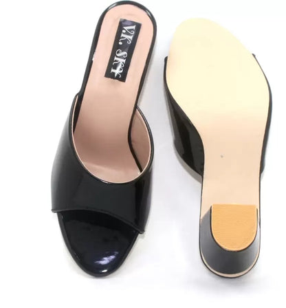 RAVIS Glossy Block Heel Slippers for Women – Open Toe Comfort