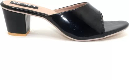 RAVIS Glossy Block Heel Slippers for Women – Open Toe Comfort