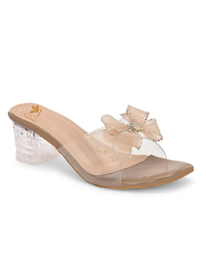Beige Ravis Beautiful Flower Bow Block Heel for women - product view 2