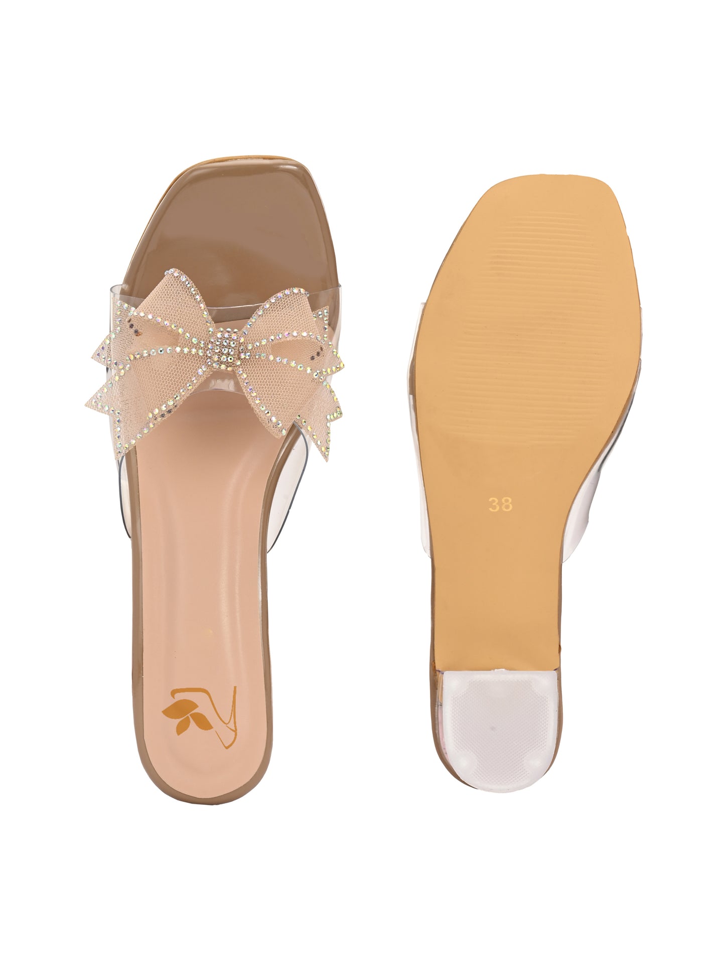 Beige Ravis Beautiful Flower Bow Block Heel for women - product view 4