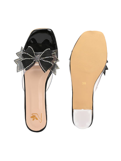 Black Ravis Beautiful Flower Bow Block Heel for women - product view 4