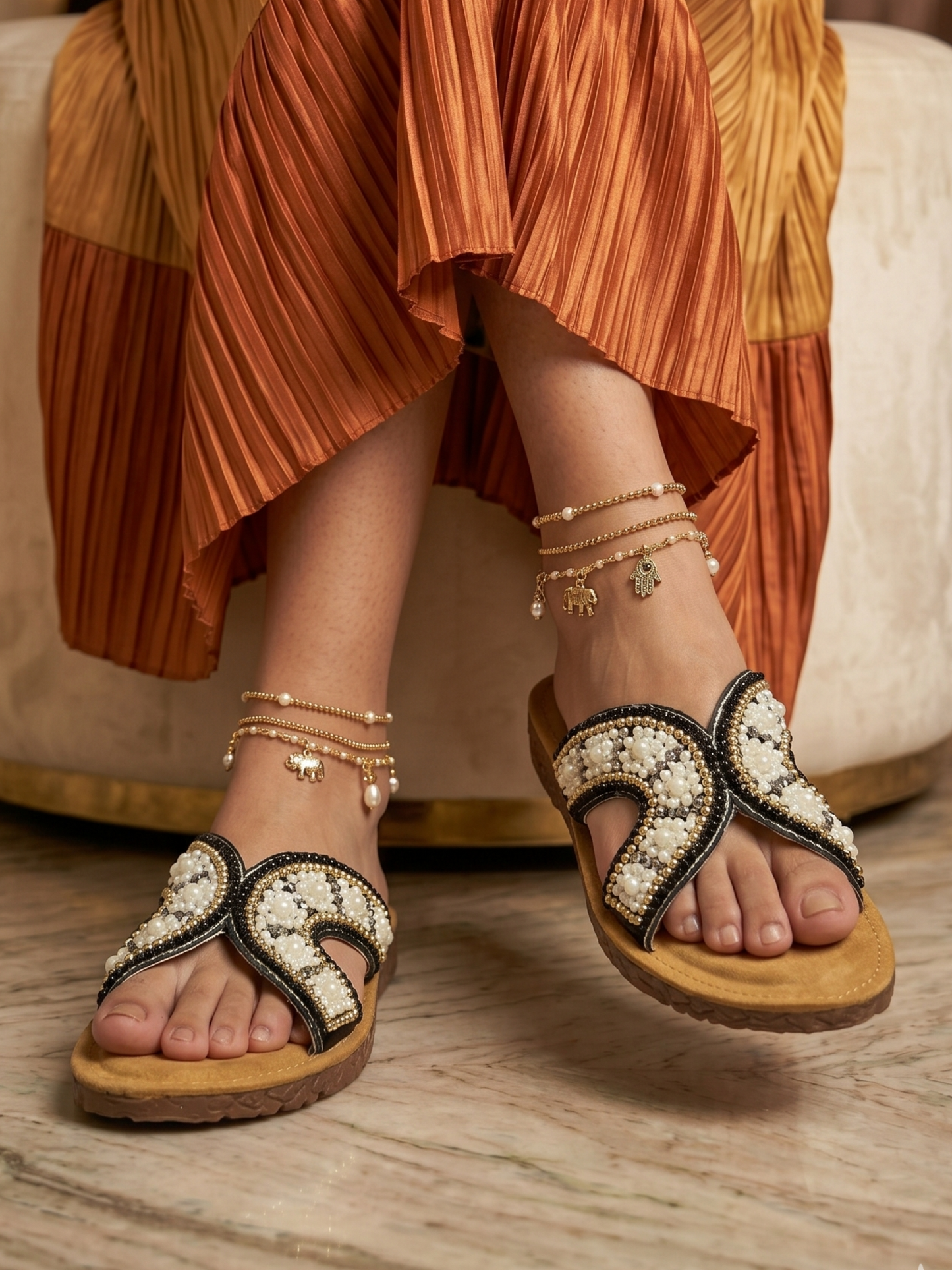 black Meets Style Slipper for Women Lifestyle Shot Ravis Footwear