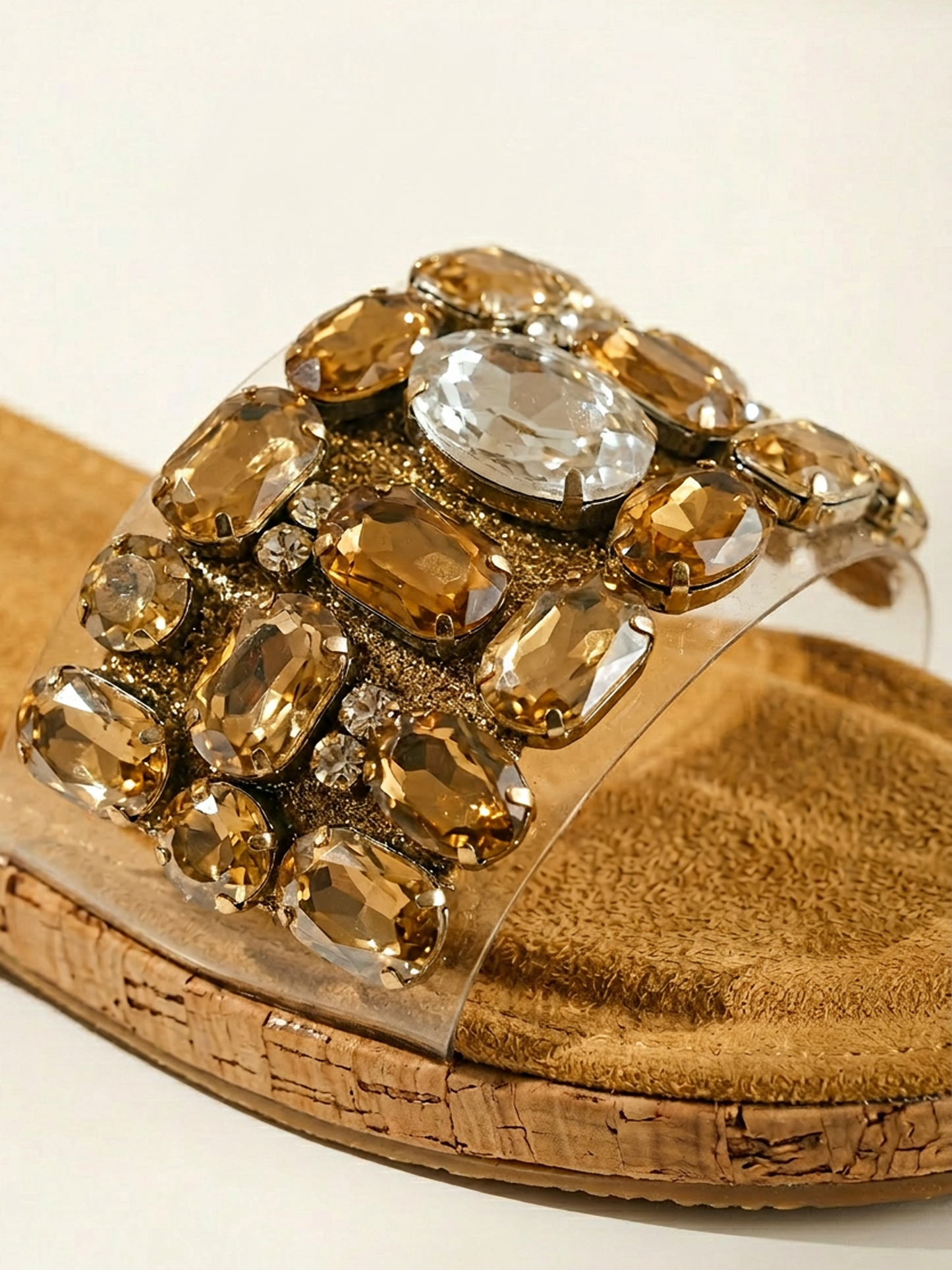 Brown Transparent Strap Flats for Women Close Up Detail Ravis Footwear