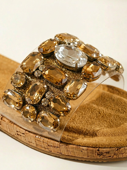 Brown Transparent Strap Flats for Women Close Up Detail Ravis Footwear