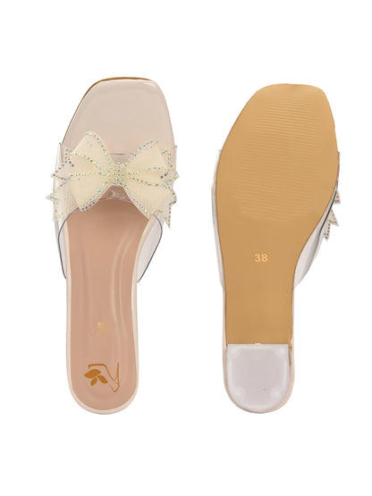 Cream Ravis Beautiful Flower Bow Block Heel for women - product view 4