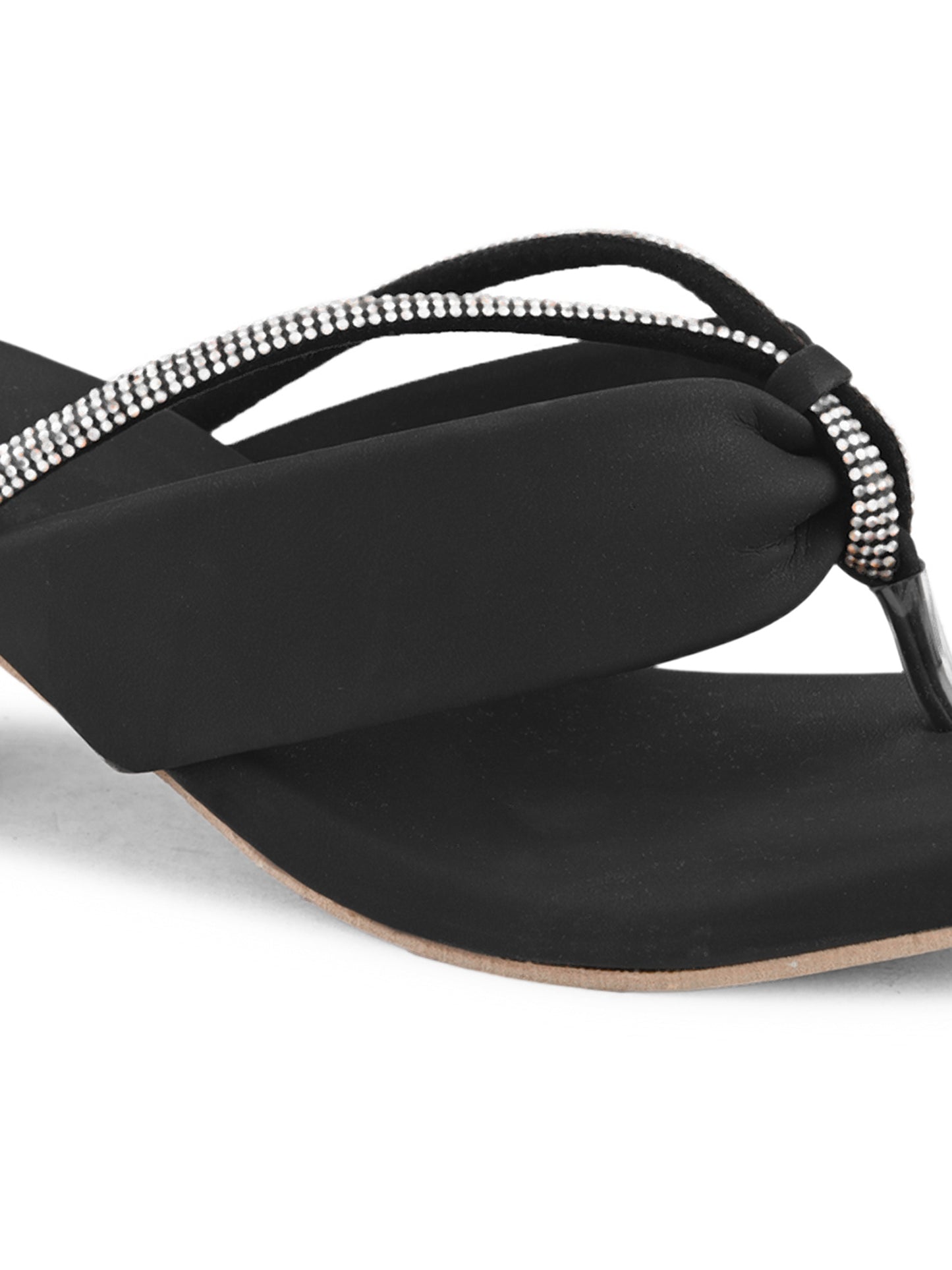 black | Ravis V Shape Chain Block Heels for Women Chain Detail Ravis Footwear
