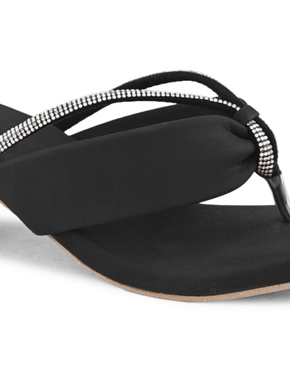 black | Ravis V Shape Chain Block Heels for Women Chain Detail Ravis Footwear