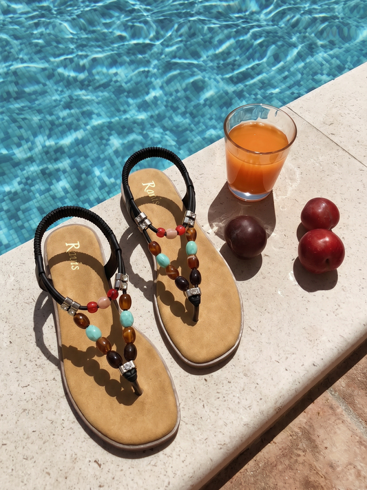 Beige | Boho Bead Toe-Ring Flats