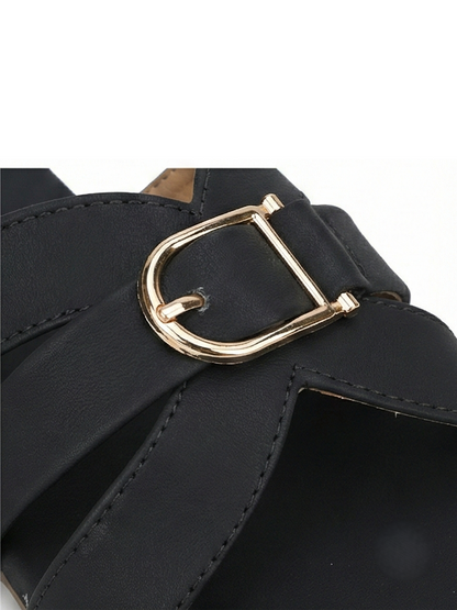 Black | Ravis Women Studded Cross Strap Slipper