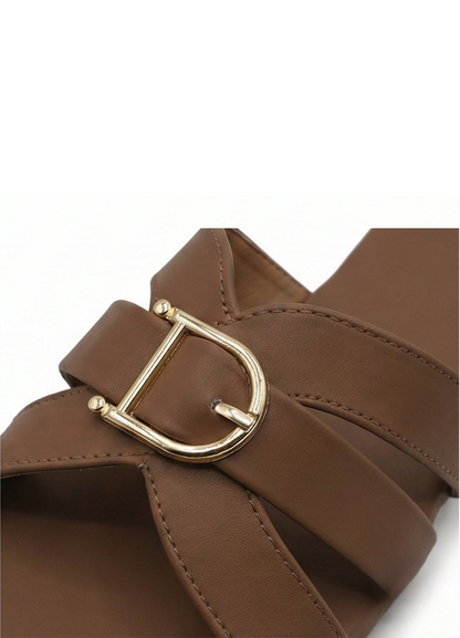 Brown | Ravis Women Studded Cross Strap Slipper