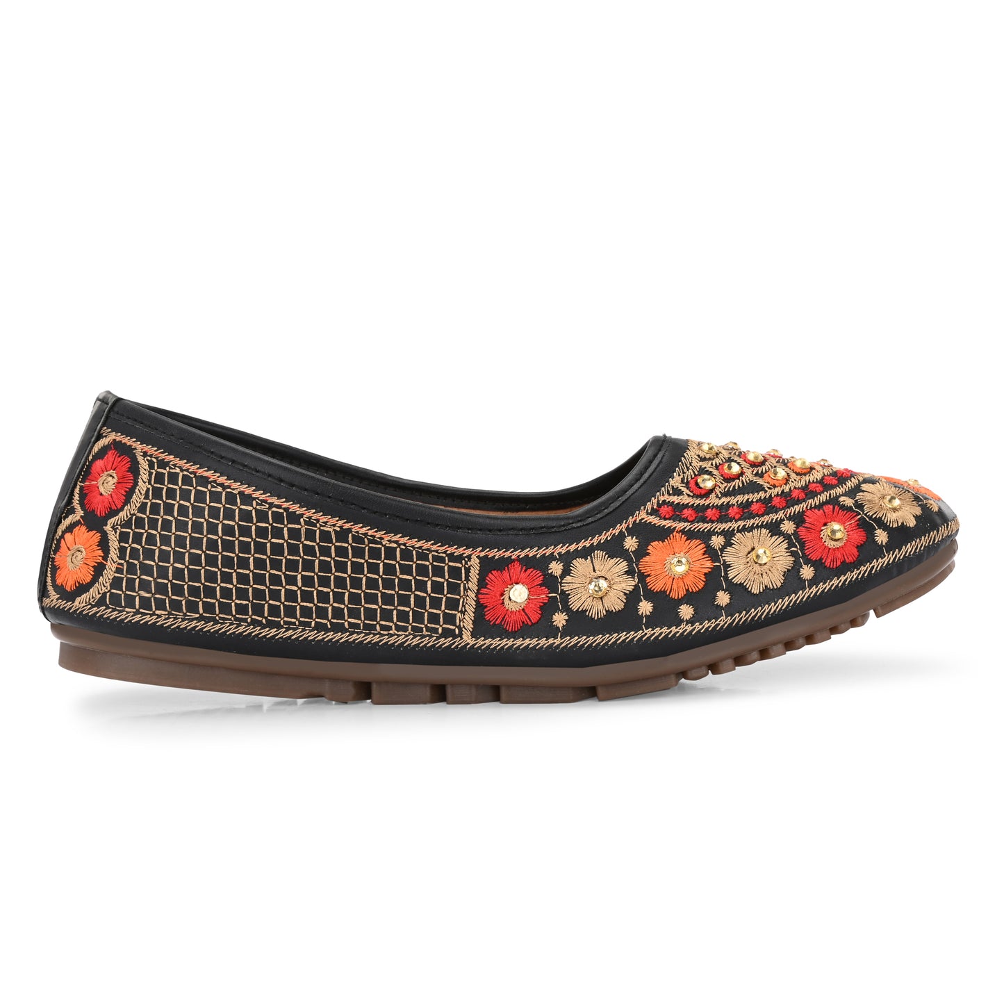 Ravis Embroidered Ethnic Flat Jutti – Traditional Floral Design for Women